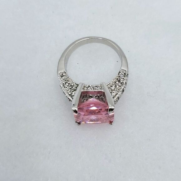 Vintage Sterling Silver Pink Sapphire CZ Princess Cut With Heart Pendant Sz 6 - Picture 7 of 17